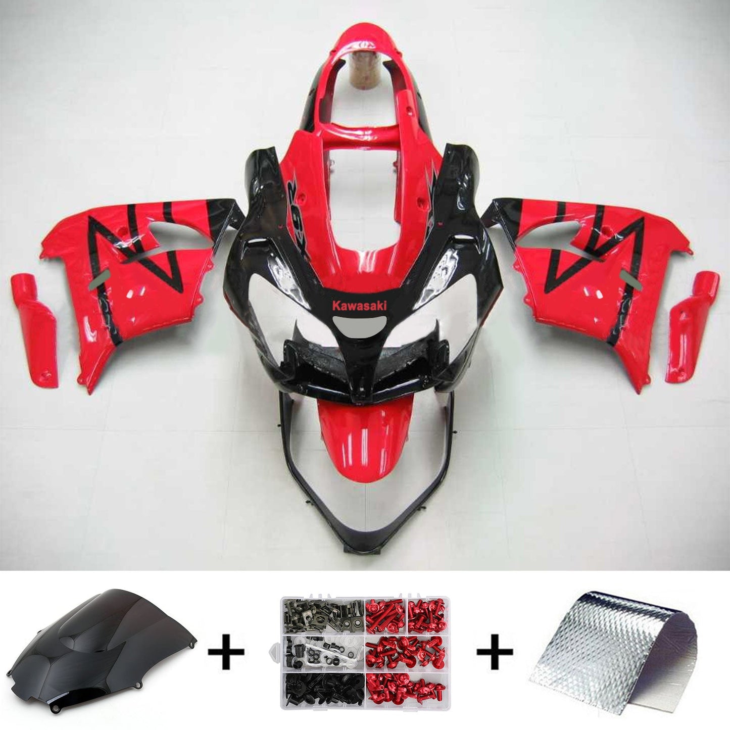 Amotopart Kawasaki ZX9R 2000-2001 Red Black Fearing Kit