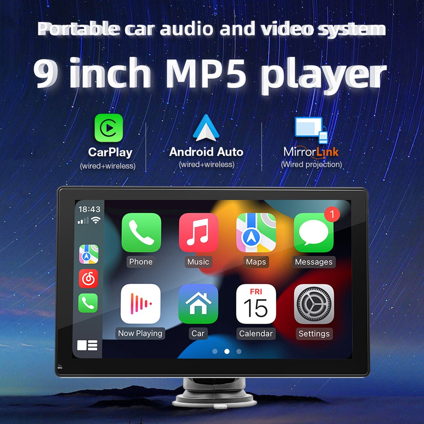9-Zoll-Auto-MP5-Player Apple Carplay/Android Auto-Auto-Bluetooth-Radio 4 LED-Kamera