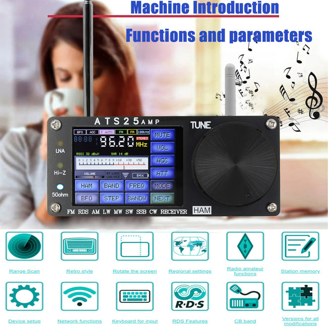 ATS25AMP Vollband-Radioempfänger FM RDS SW SSB DSP-Empfänger mit 2,4-Zoll-Touchscreen