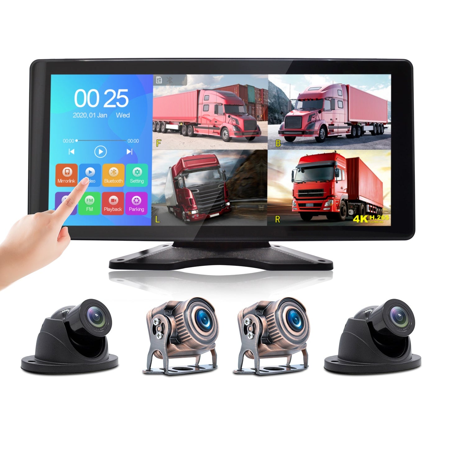 10,36 "Monitor DVR Driving Video Recorder Touchscreen für Wohnmobil-LKW-Bus + 4-teilige Rückfahrkamera Fedex Express