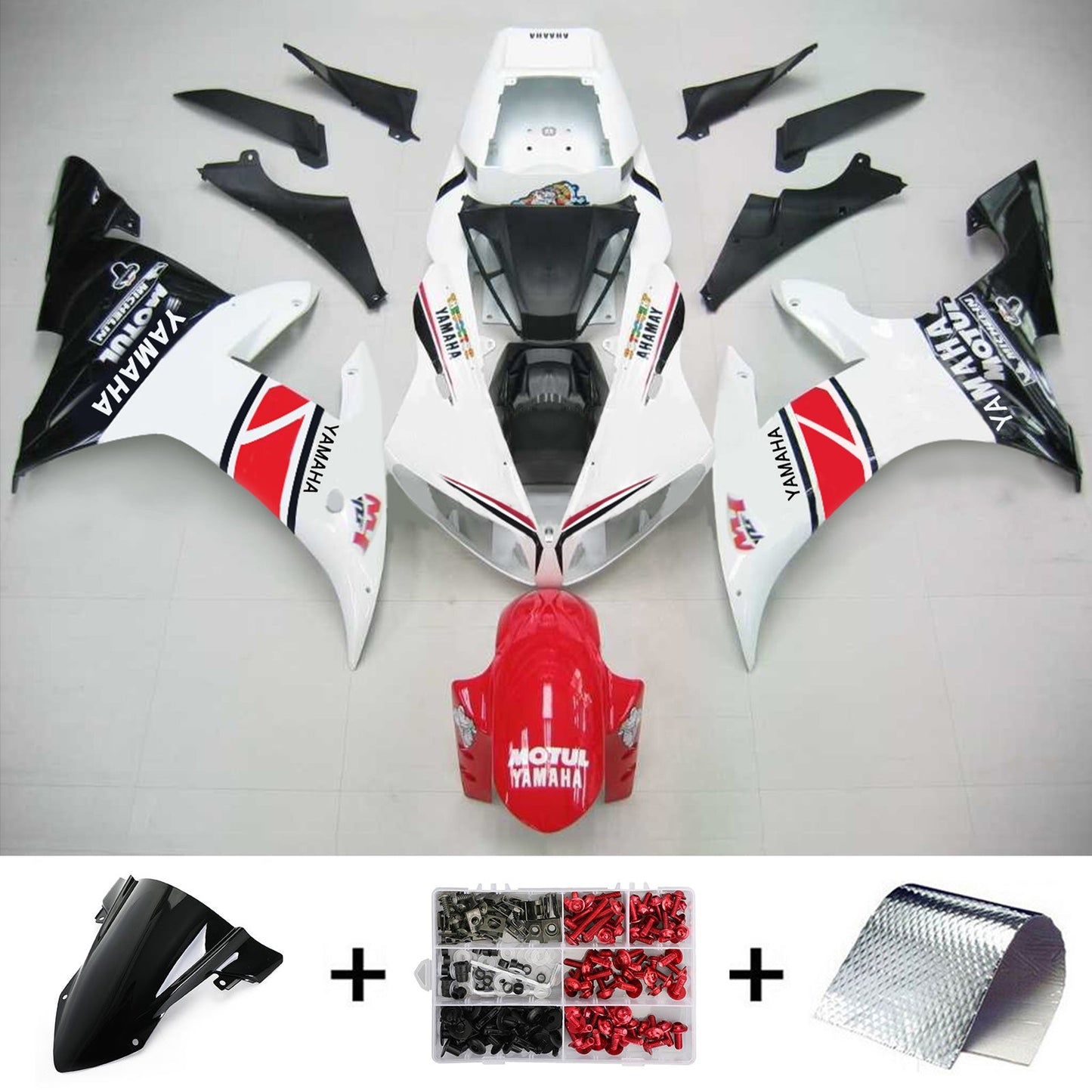 Amotopart Yamaha 2002-2003 YZF 1000 R1 Wei? mit roter Verkleidung Kit