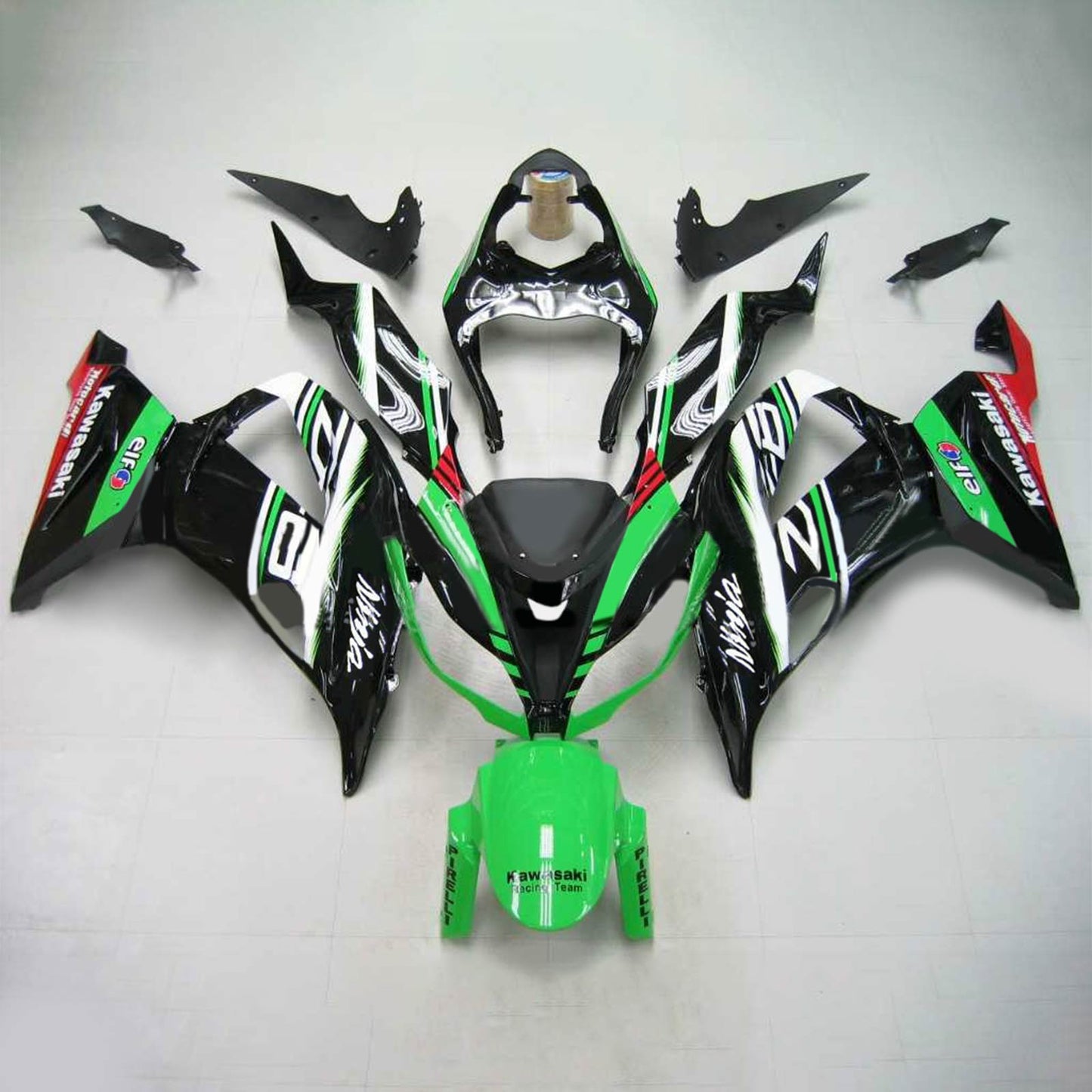 Amotopart Kawasaki 2013-2018 ZX6R 636 Green Mix Schwarzverkleidungskit