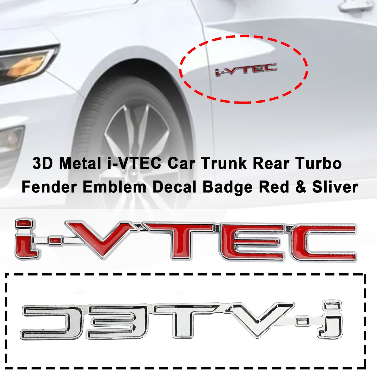 3D Métal i-VTEC Voiture Tronc Arrière Turbo Fender Emblème Autocollant Insigne Insigne Rouge et Ruban