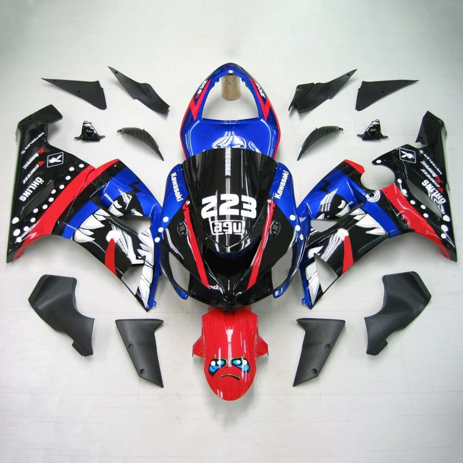 Amotopart Kawasaki 2005-2006 ZX6R 636 Blaues Schwarz-Cartoon-Abzugskit