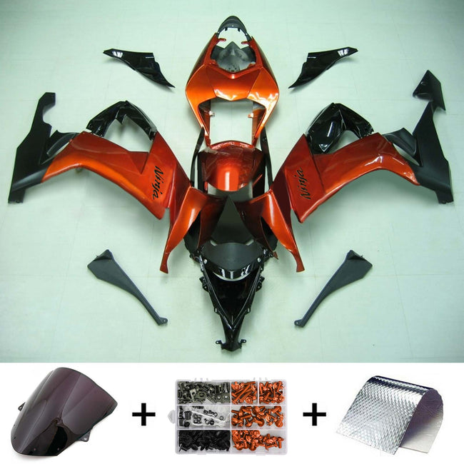 Amotopart Kawasaki ZX10R 2008-2010 Hochgl?nzendes orangefarbenes Schwarzverkleidungskit