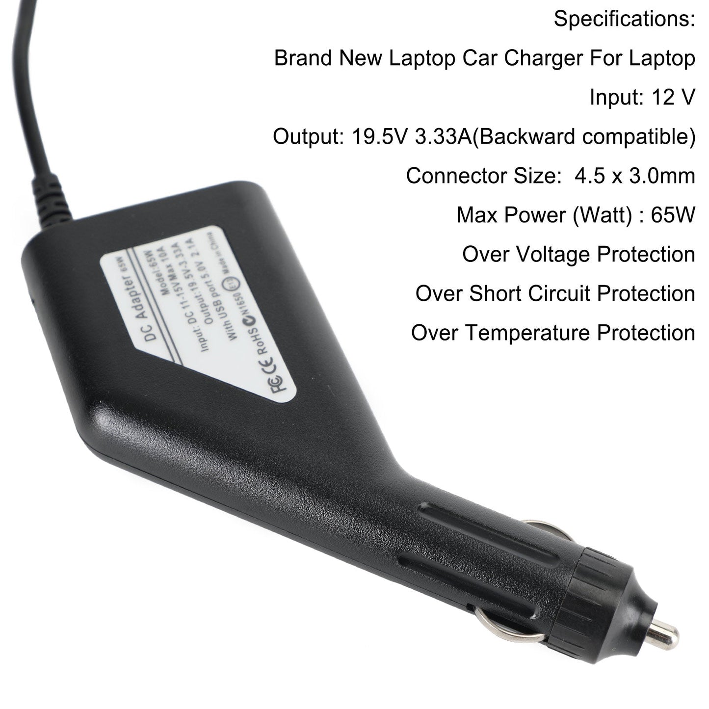 Chargeur adaptateur secteur de voiture 65W pour ordinateur portable Dell 4.5x3.0mm 19.5V 3.33A