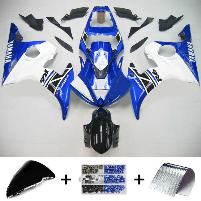 Amotopart Yamaha 2003-2004 YZF 600 R6 & 2006-2009 YZF R6S White Blue Fairing Kit