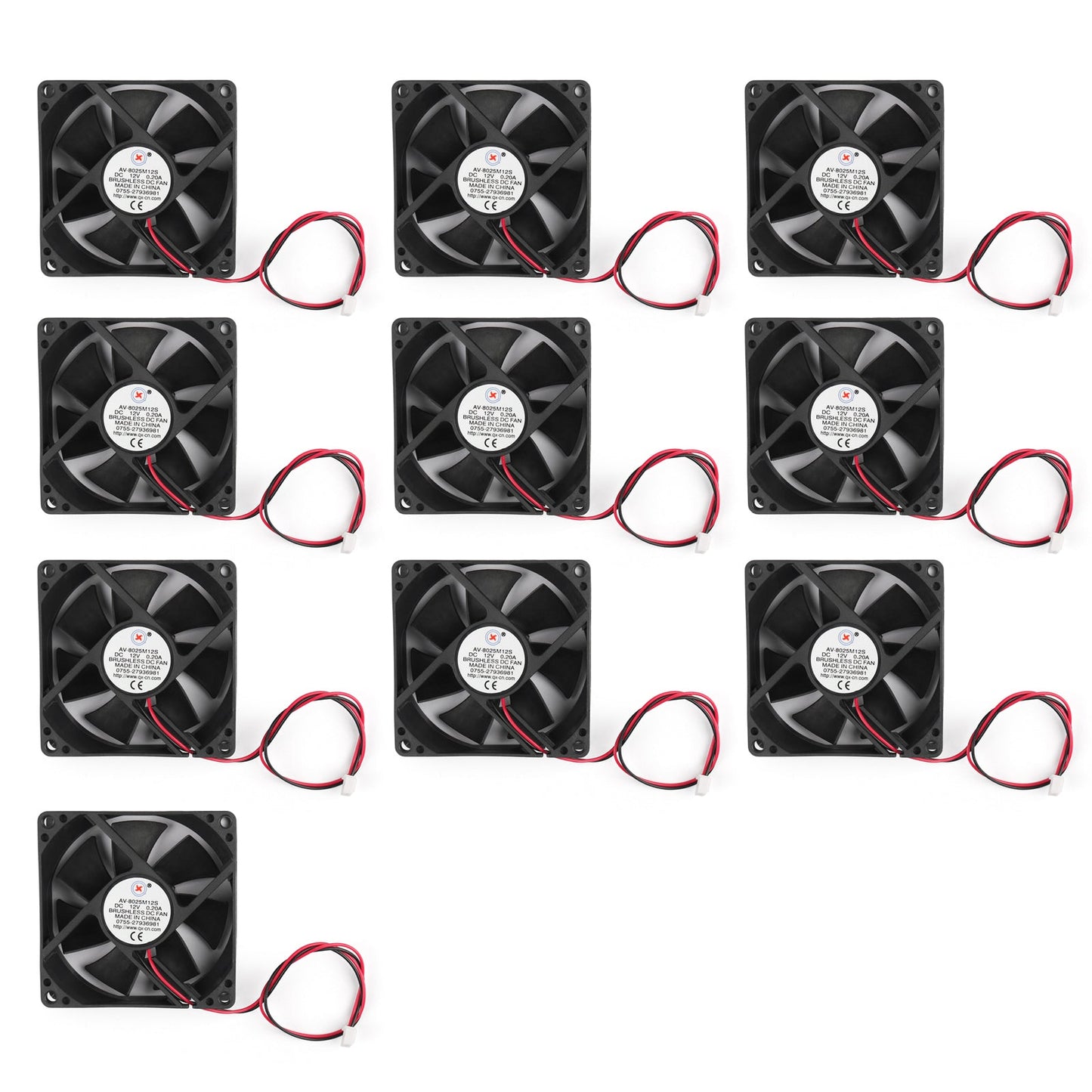 10 Stücke DC bürstloser Kühlungspc Computerlüfter 12 V 8025s 80 x 80 x 25 mm 0,2 A 2-Poliger Draht