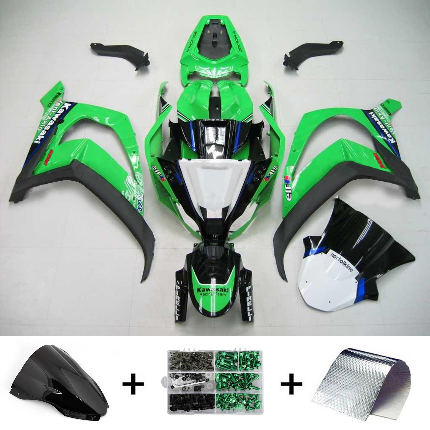 Amotopart Kawasaki 2016-2019 ZX10R Green Black Mix Abzugskit