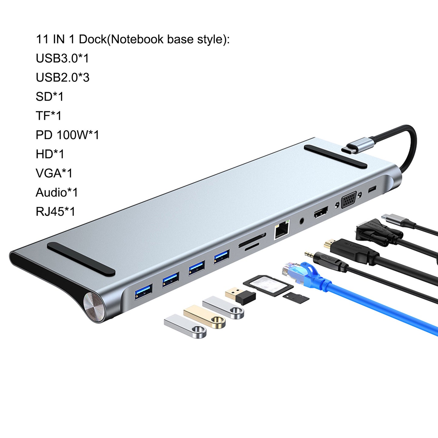11 en 1 USB-C Type C PD 100W 4K Ports USB 3.0 HUB Station d'accueil multifonction