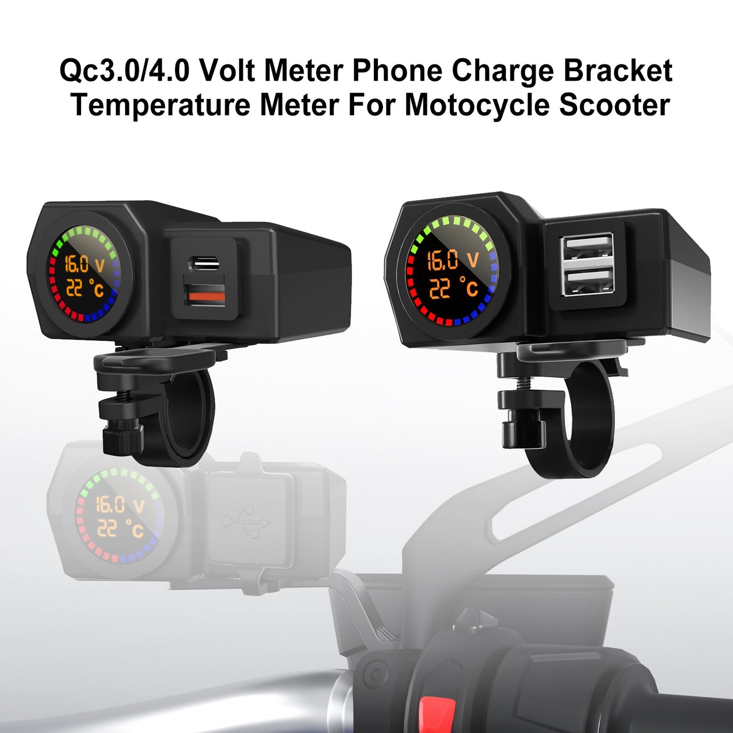 Qc3.0 Volt Messmesser Telefonladungshalterungsmessgerät für Motocycle Scooter Blackb Generikum