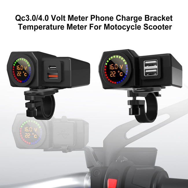Qc3.0 Volt Jauge Compteur Téléphone Charge Support Jauge Pour Moto Scooter Blackb Générique