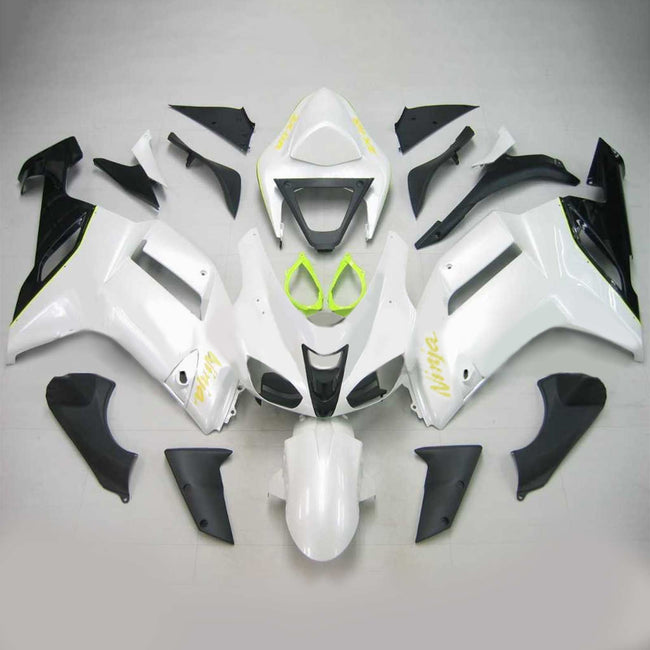 Amotopart Kawasaki 2007-2008 ZX6R 636 Blanc avec kit de vente logos jaunes