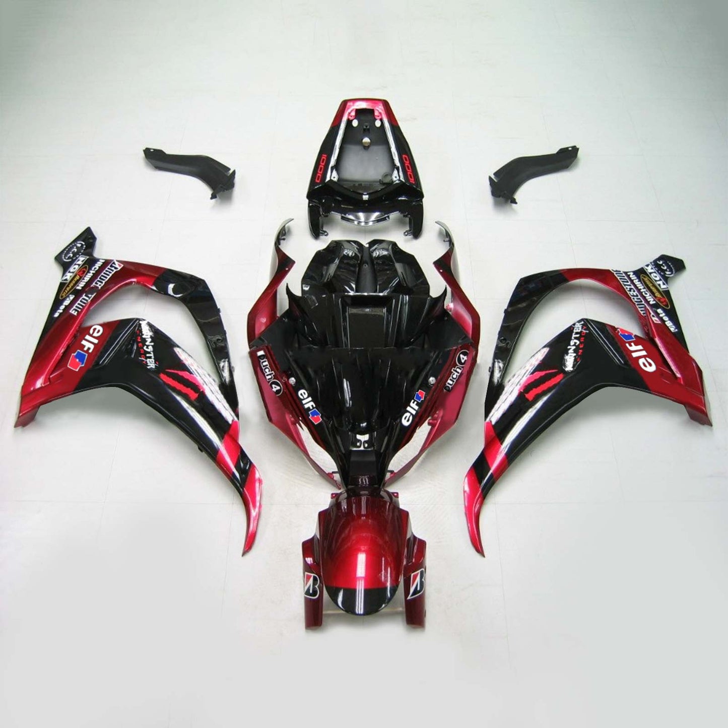 Amotopart Kawasaki ZX10R 2011-2015 Hochgl?nzende rote Schwarzverkleidung Kit