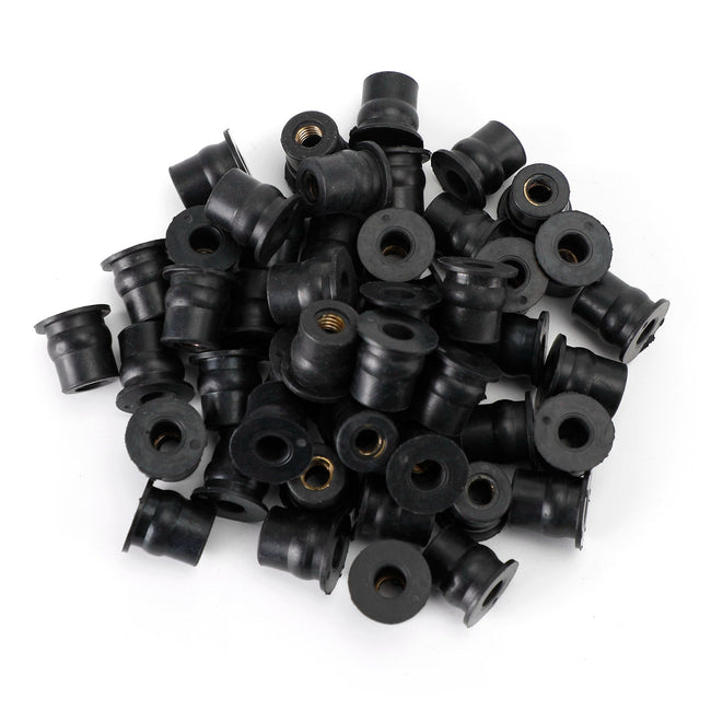 50 Stück M6-Gummi-Nutmuttern Windschutzscheibe und Verkleidung 6-mm-Nutmuttern, passend für 13-mm-Loch