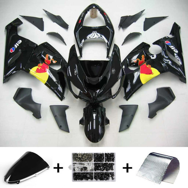 Amotopart Kawasaki 2005-2006 ZX6R 636 Red Bull Black Fairing Kit