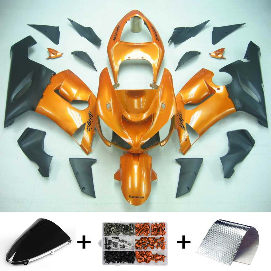 Amotopart Kawasaki 2005-2006 ZX6R 636 Orange mit Schwarzverkleidungskit