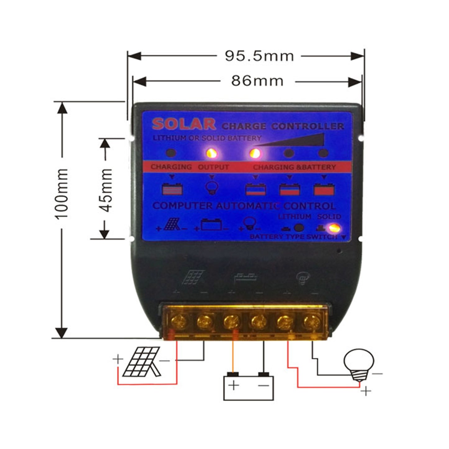 Régulateur de charge solaire 12V Panneau solaire Régulateur de batterie Adaptateur de contrôle MCU Bleu