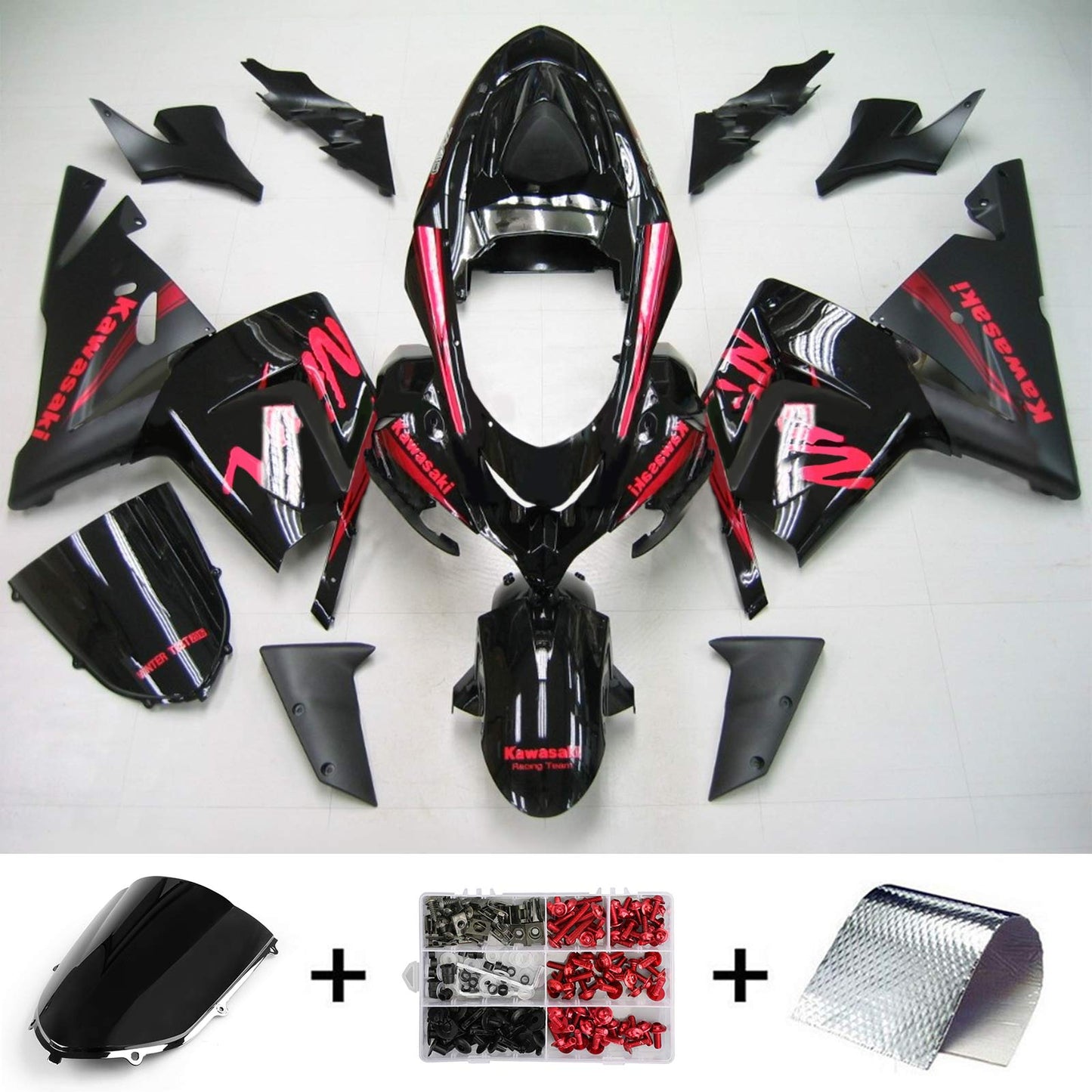 Amotopart Kawasaki 2004-2005 ZX10R Schwarz mit roten Logosverkaufskit