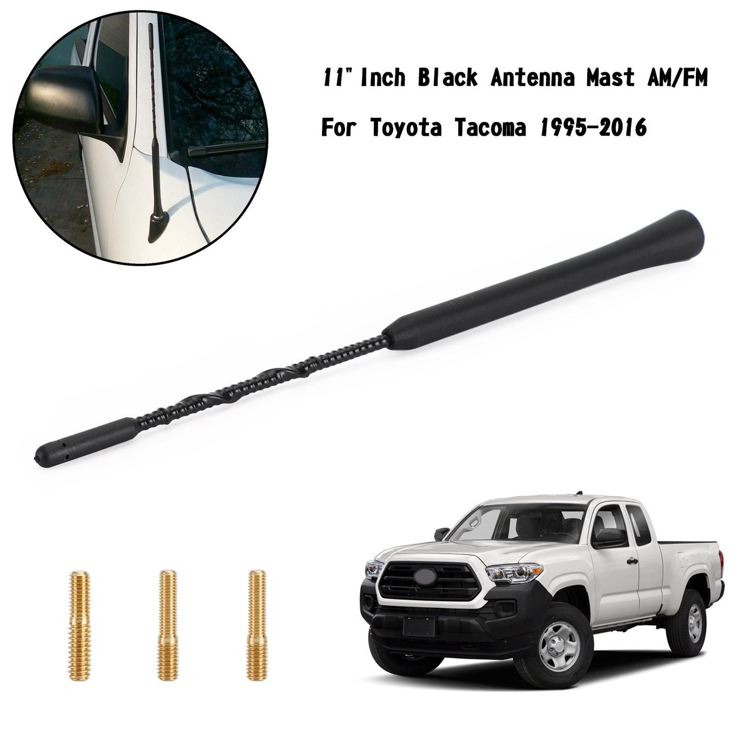 11 "Zoll Schwarzantenne Mast AM/FM für Toyota Tacoma 1995-2016