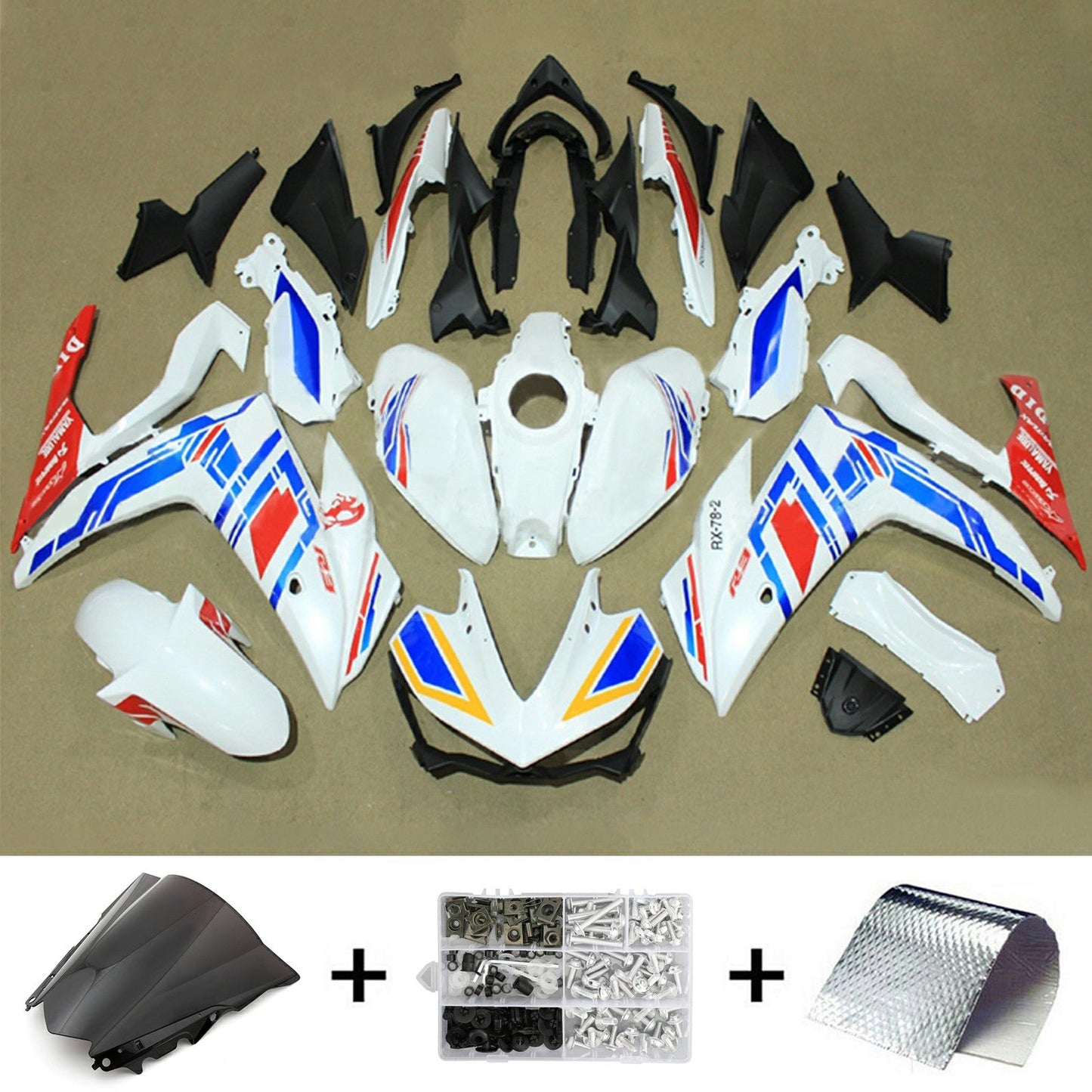 Amotopart Verkleidungsset für Yamaha YZF-R3 2014–2018, R25 2015–2017, Karosserie, ABS