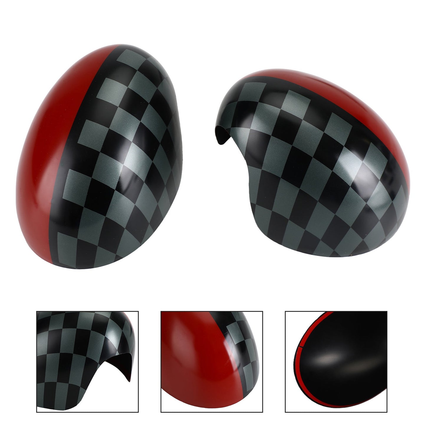 Coques de rétroviseurs rouges à carreaux noirs/gris pour Mini Cooper Hardtop F55 F56