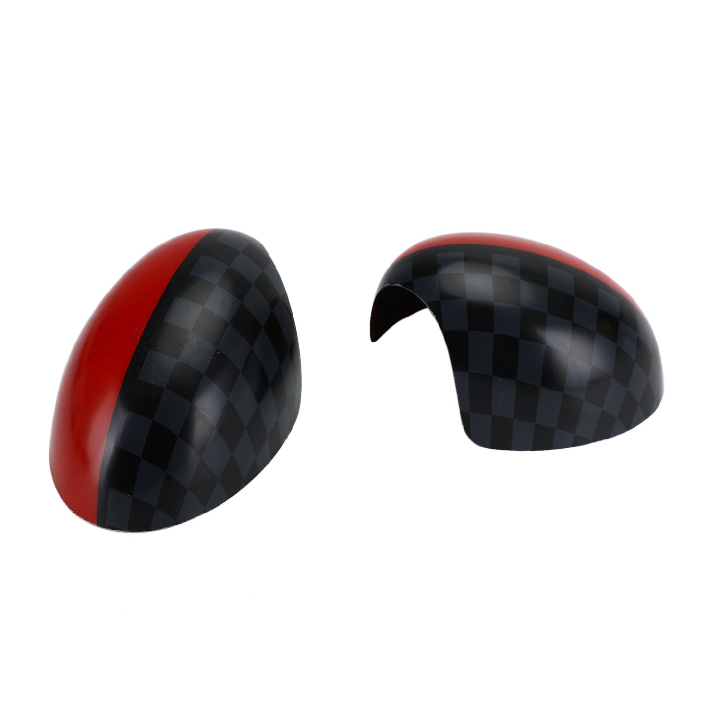 2 x schwarz/grau karierte rote Spiegelabdeckungen für Mini Cooper R55 R56 R57