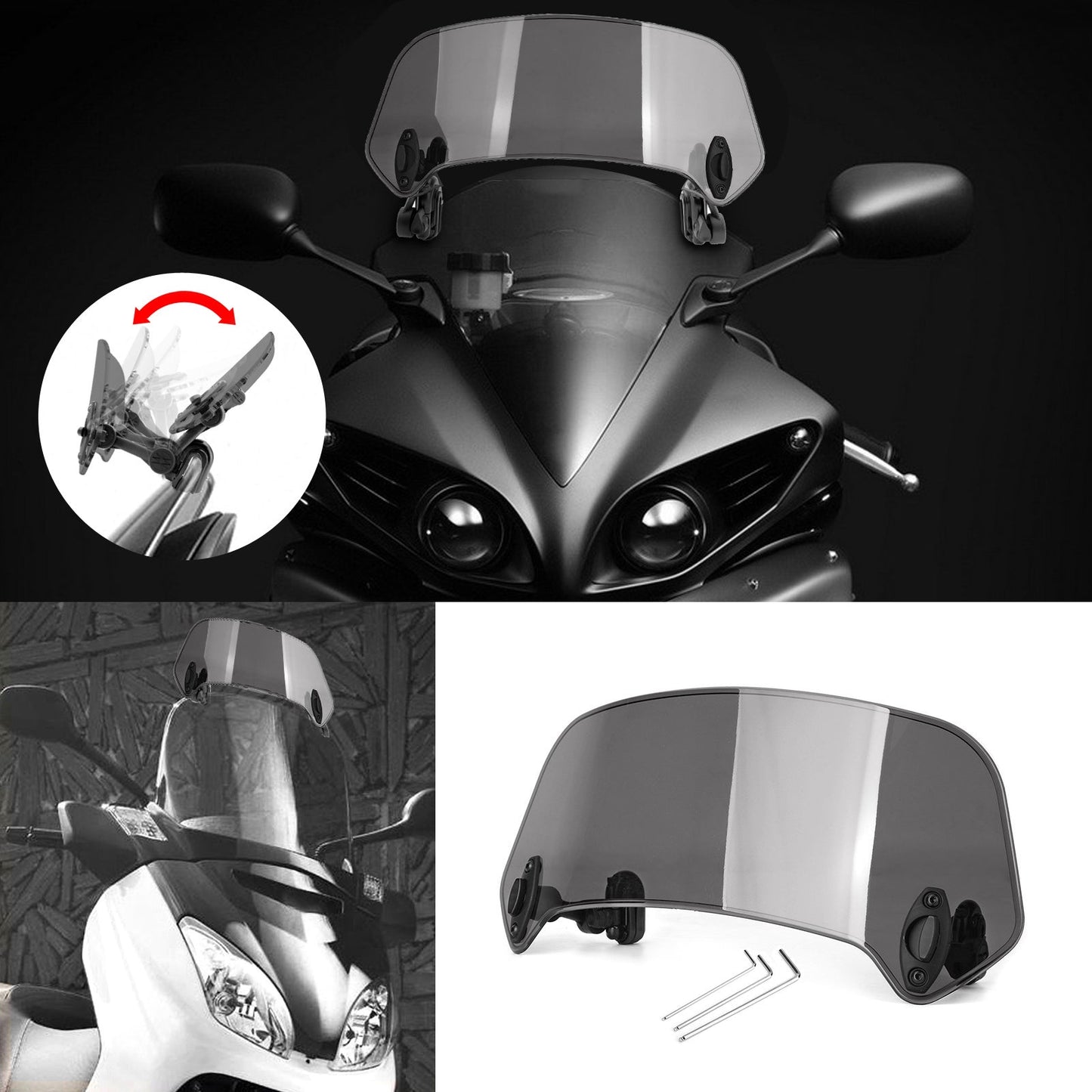 Universeller Motorradclip am Wind Defflektor Bildschirm Windschutzscheibe Windschutzscheibe grau