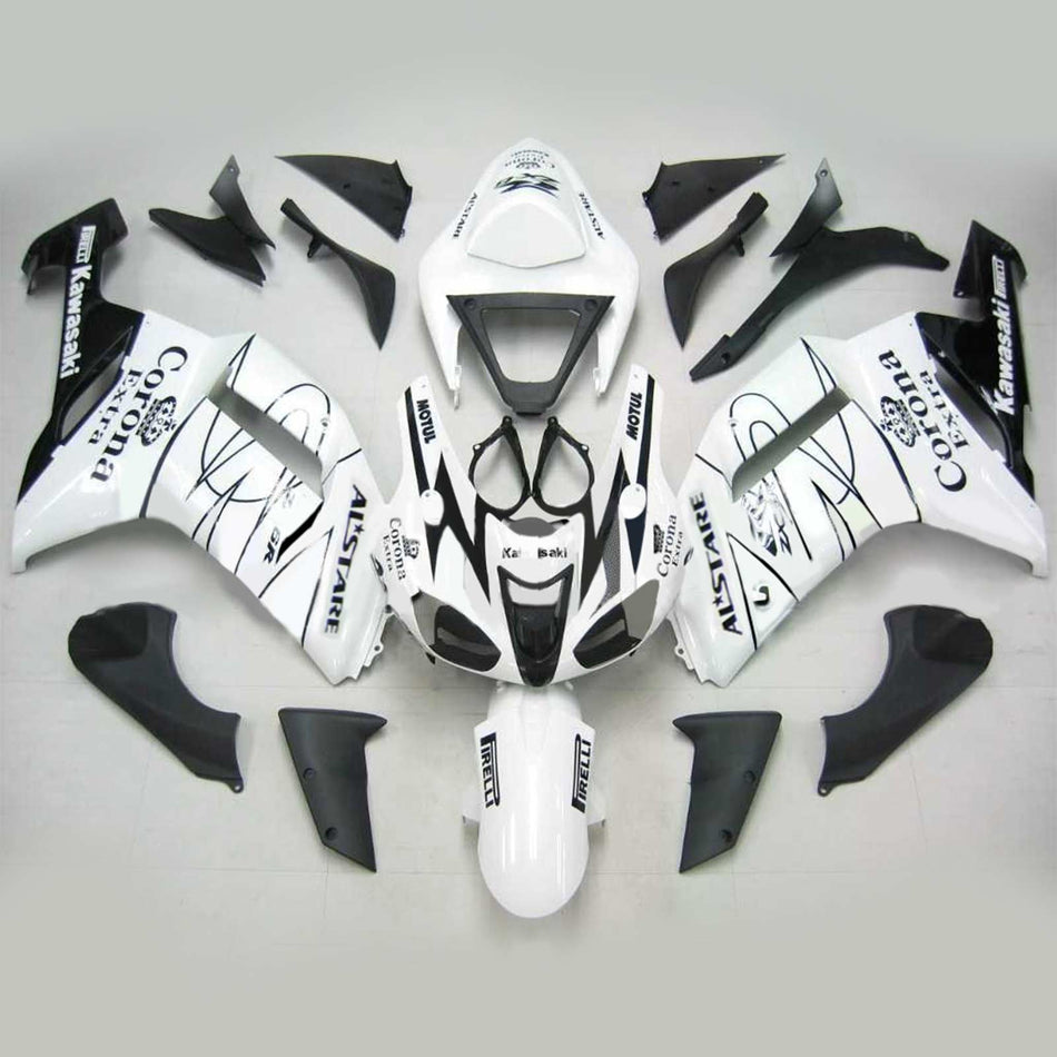 Amotopart Kawasaki 2007-2008 ZX6R 636 Blanc avec kit de finition ligne noire