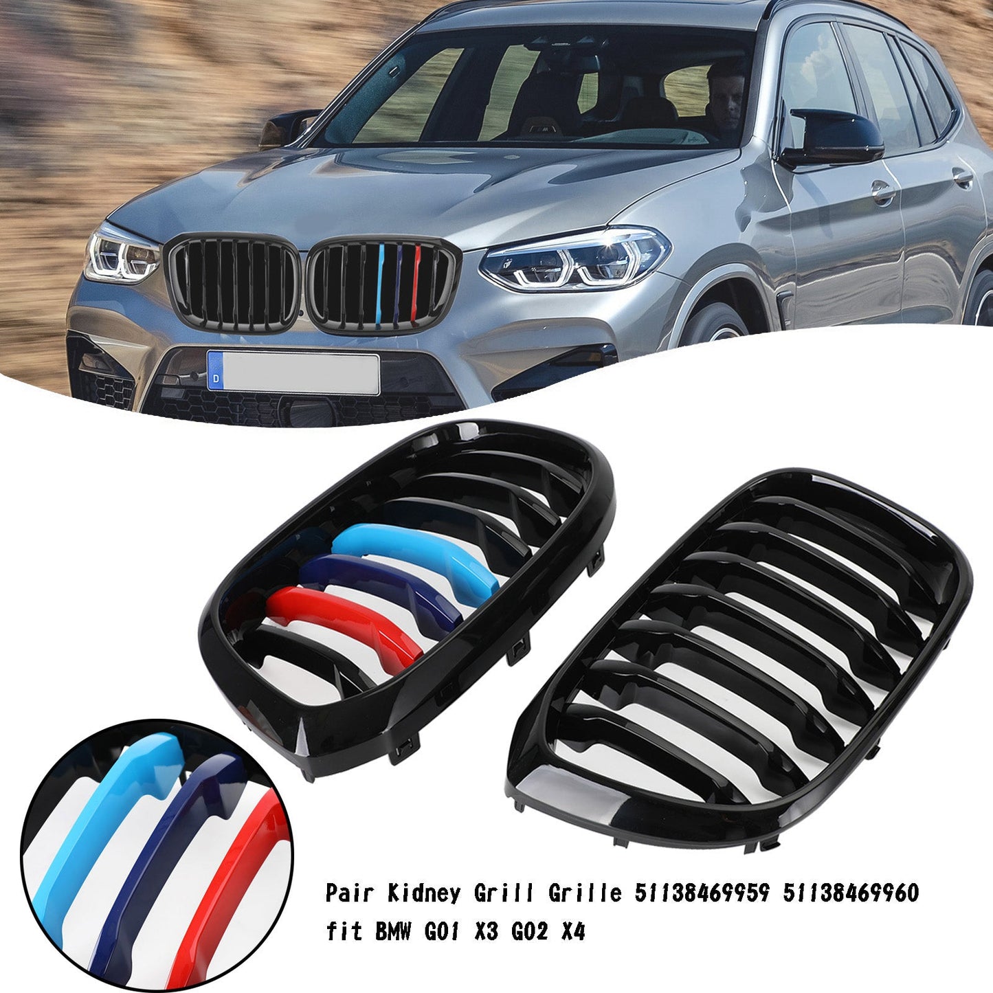 Paar M-Color Nierengrill Kühlergrill 51138469959 FIT BMW G01 X3 G02 X4 GLOSS Schwarz Generikum