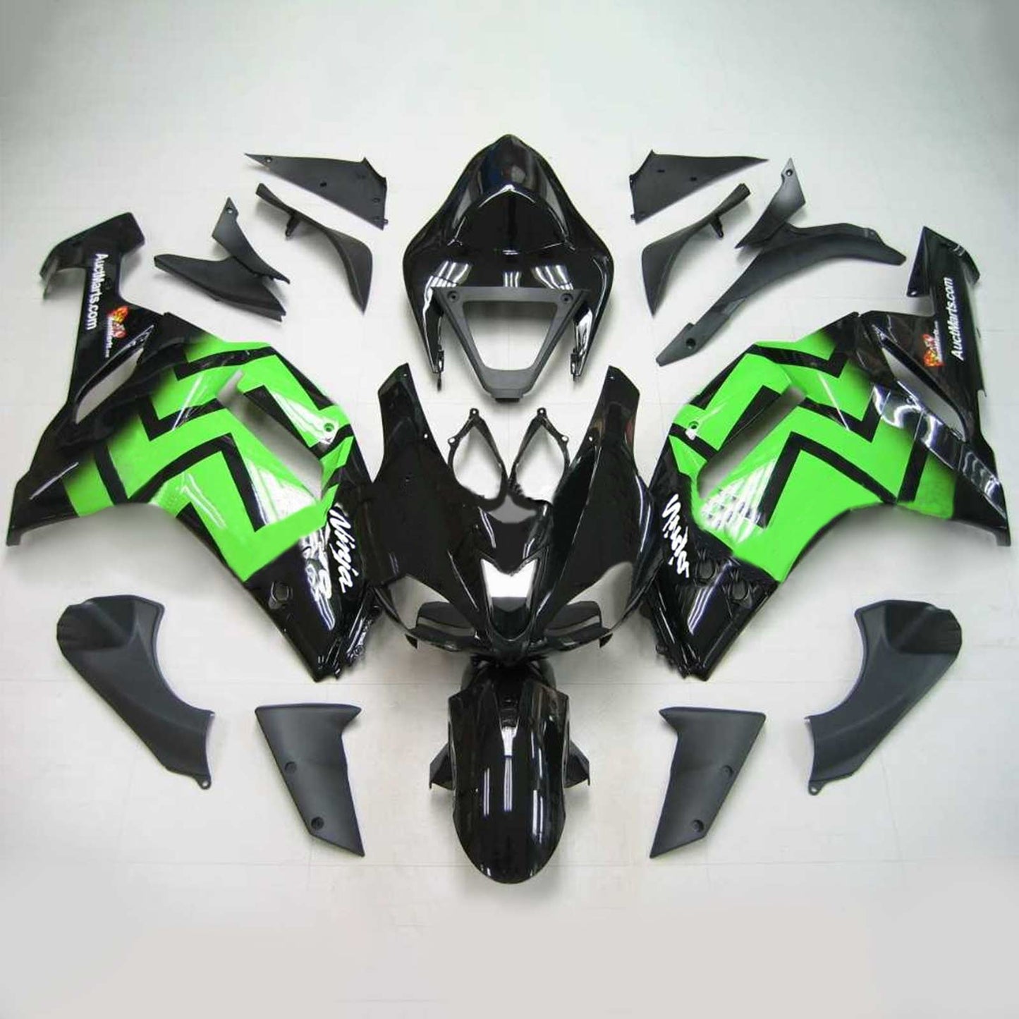 Amotopart Kawasaki 2007-2008 ZX6R 636 Kit de peur vert noir