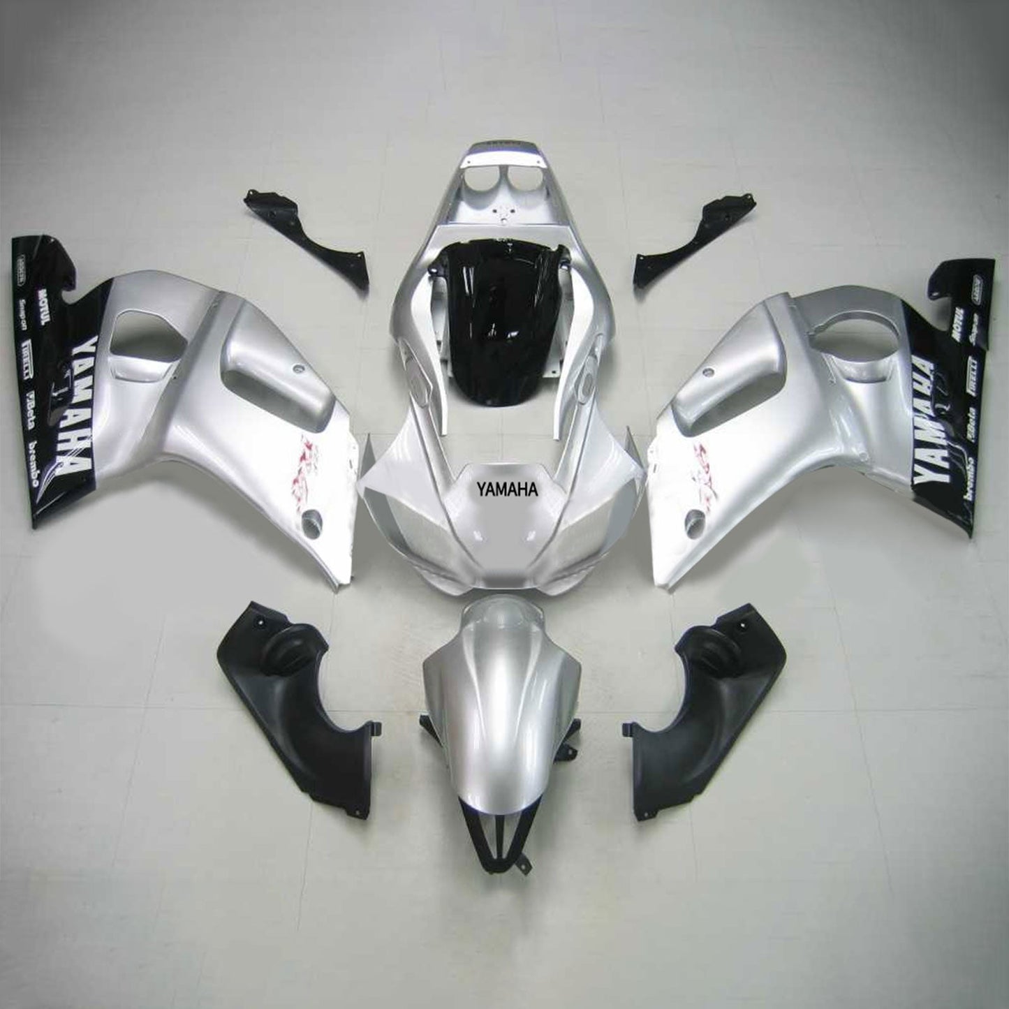 Amotopart Yamaha 1998-2002 YZF 600 R6 Sliver Schwarzverkleidungskit