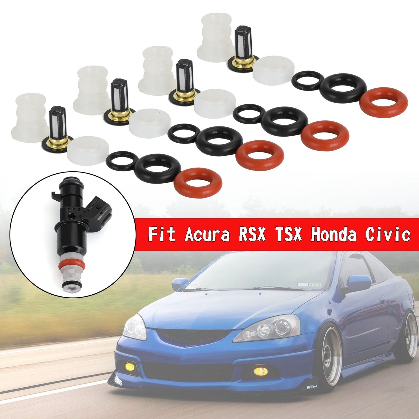 4PCS-Kraftstoffeinspritzdüsen Reparatur-Kit-Filter O-Ringe passen Acura RSX TSX Honda Civic Generic