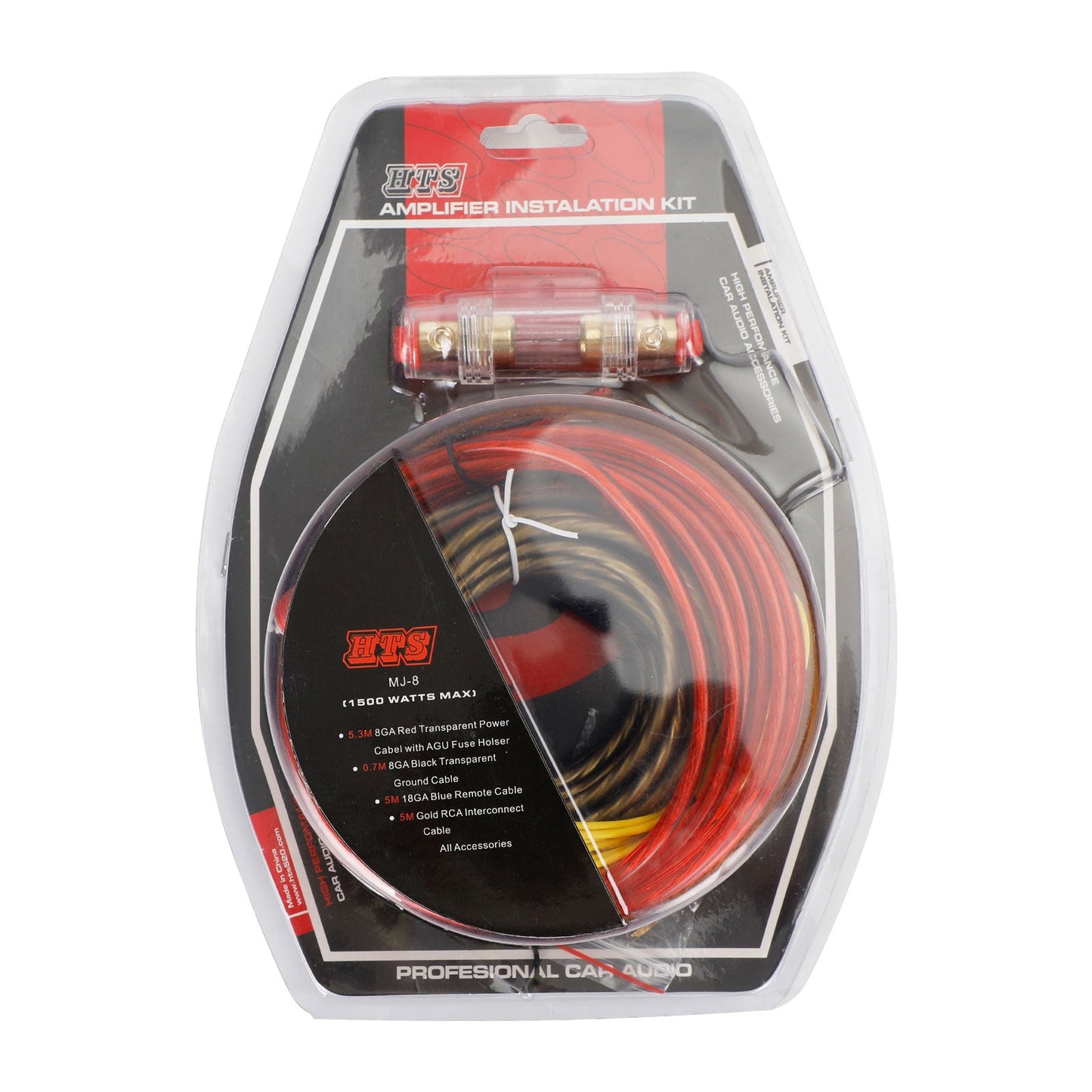 Areyourshop Kit de câblage d'amplificateur de voiture MJ-8 Câble de câblage audio RCA Sub 1500W 10GA Jeu de fils