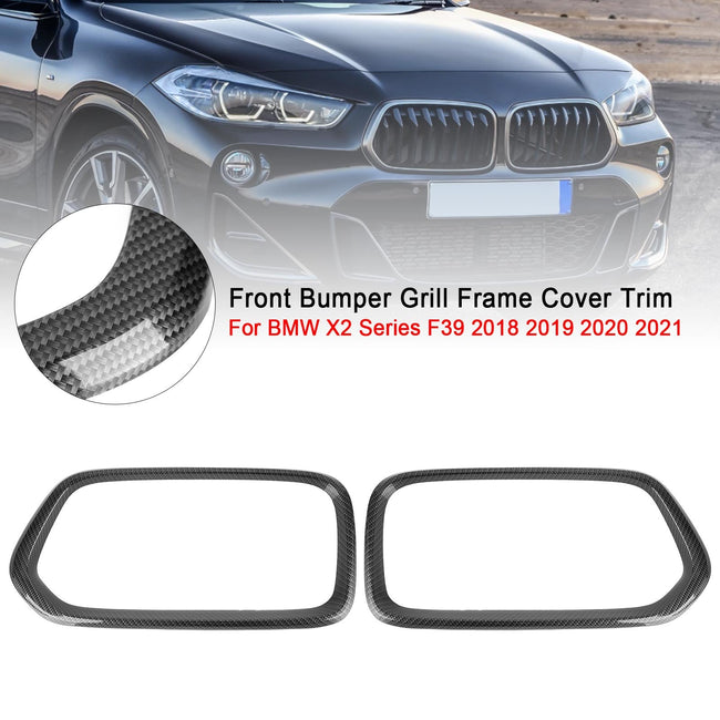 Garniture de cadre de calandre de pare-chocs avant en fibre de carbone pour BMW X2 Series F39 2018-2021 générique