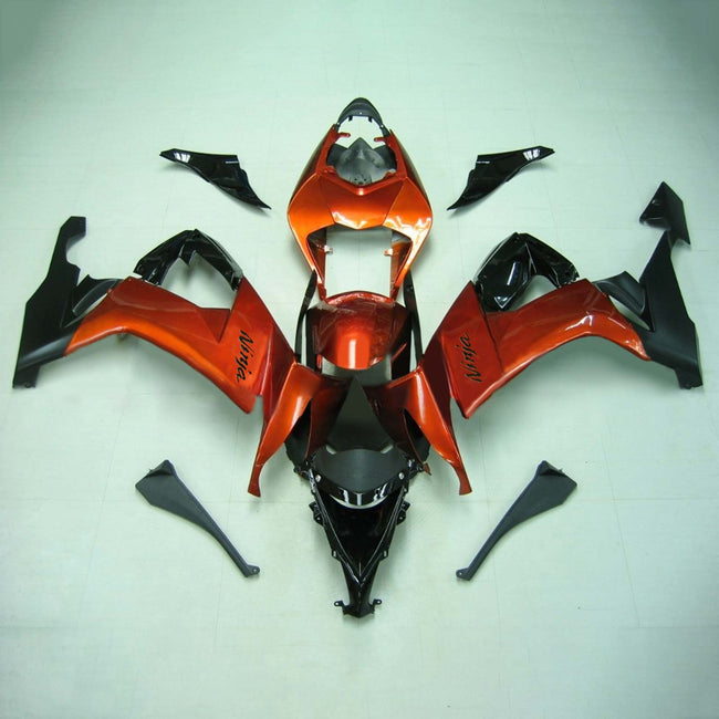 Amotopart Kawasaki ZX10R 2008-2010 Hochgl?nzendes orangefarbenes Schwarzverkleidungskit