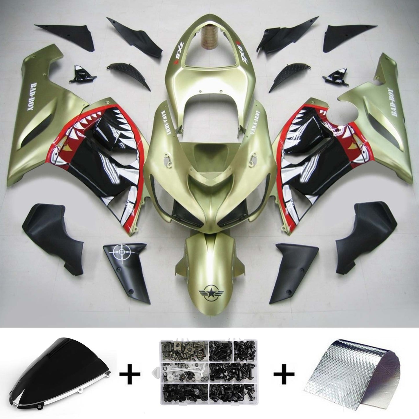 Amotopart Kawasaki 2005-2006 ZX6R 636 Gold Shark-Verkleidungskit