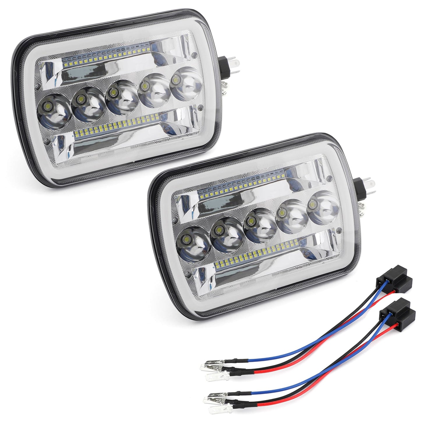 2 pièces 7 "x 6" phares LED CSP trois lignes réflecteurs 500W 50000LM pour camions génériques
