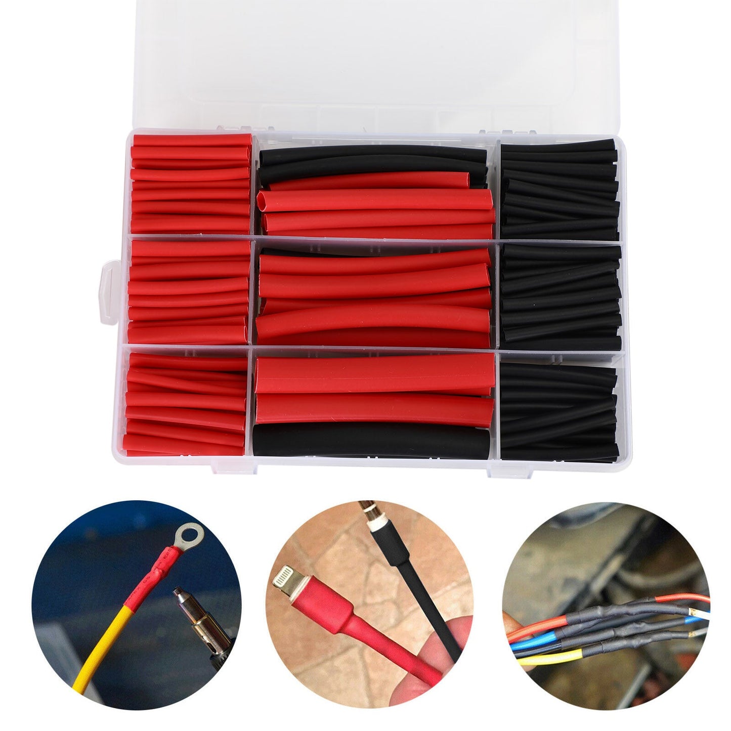 300pcs Wärme Schrumpfrohr Kit 3: 1 Verhältnis Dual Wandkleber mit schwarzem Rot rot