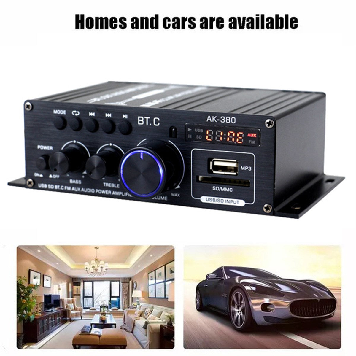 Bluetooth 2.0ch 400W HiFi Car Stereo 12V MP3 Car Audio Amplifier Radio Booster