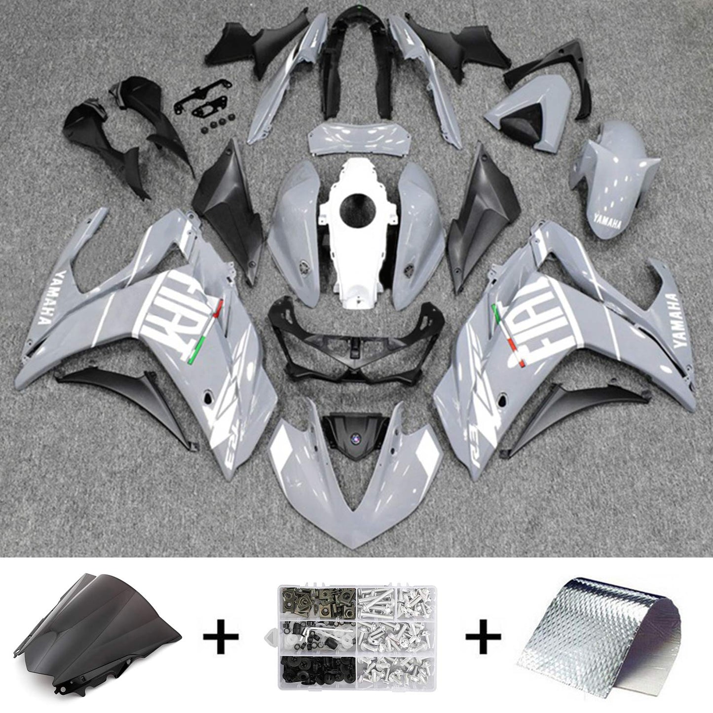 AMOTOPART-Verahmungskit Yamaha 2014-2018 YZF R3 & 2015-2017 YZF R25 Schwarzgrau
 Wei?es Verkleidungskit