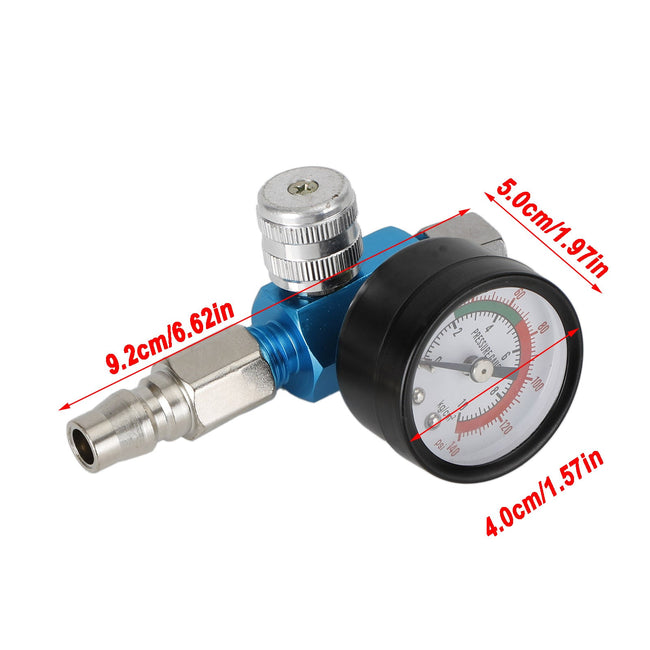 Blaues Mini-Luftregelventil-Werkzeug 1/4" Druckschalter Manometer für Lackierpistole