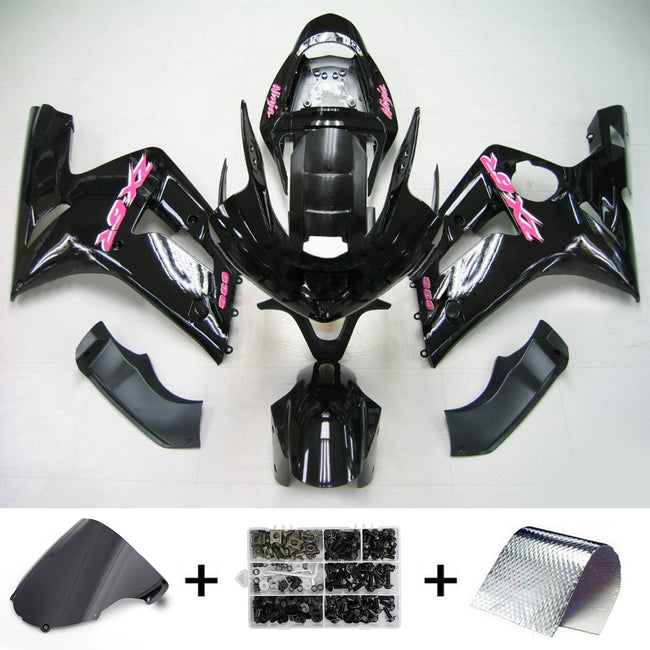 Amotopart 2003-2004 Kawasaki ZX6R 636 Schwarzverkleidungskit mit rosa Logo