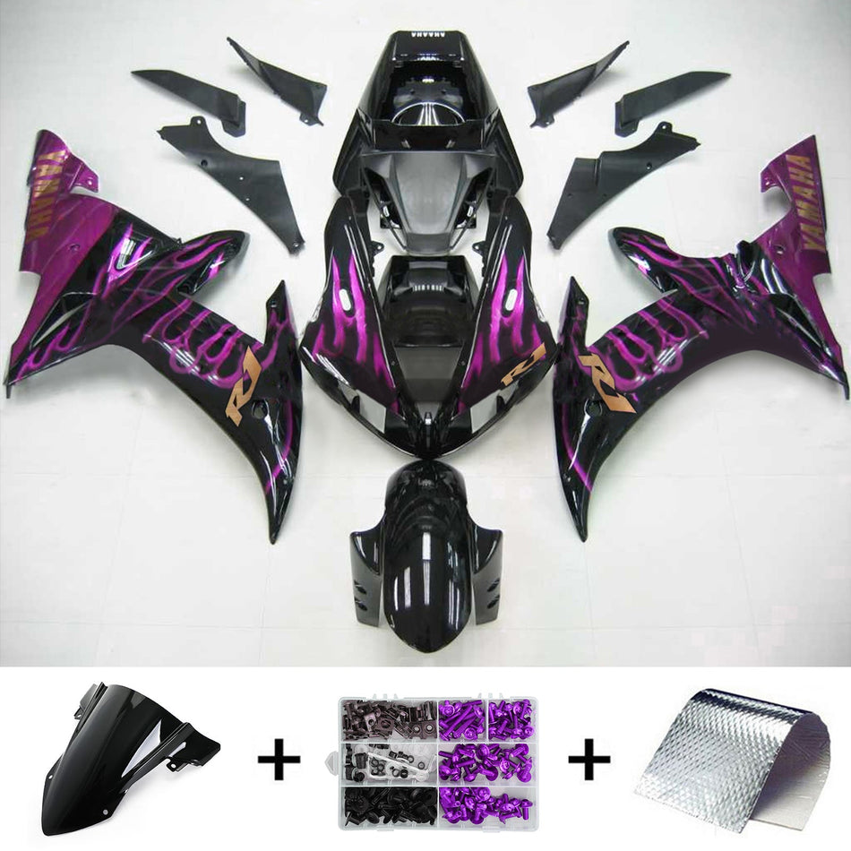 Amotopart Yamaha 2002-2003 YZF 1000 R1 Noir avec kit de finition Purple Line