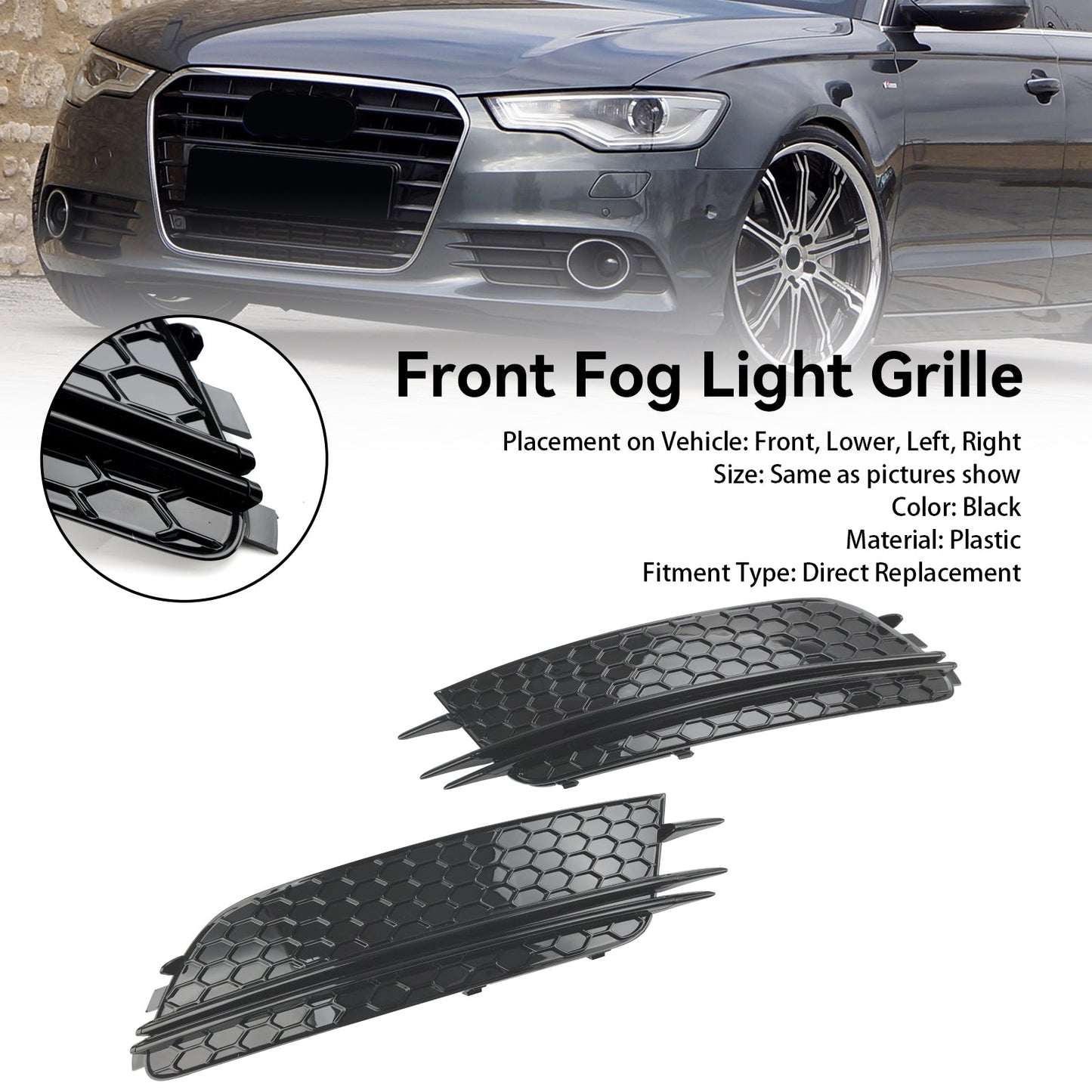 2 Stück Nebelscheinwerfer-Abdeckung, Lünette, Grill, passend für Audi A6 4G C7 2012–2015