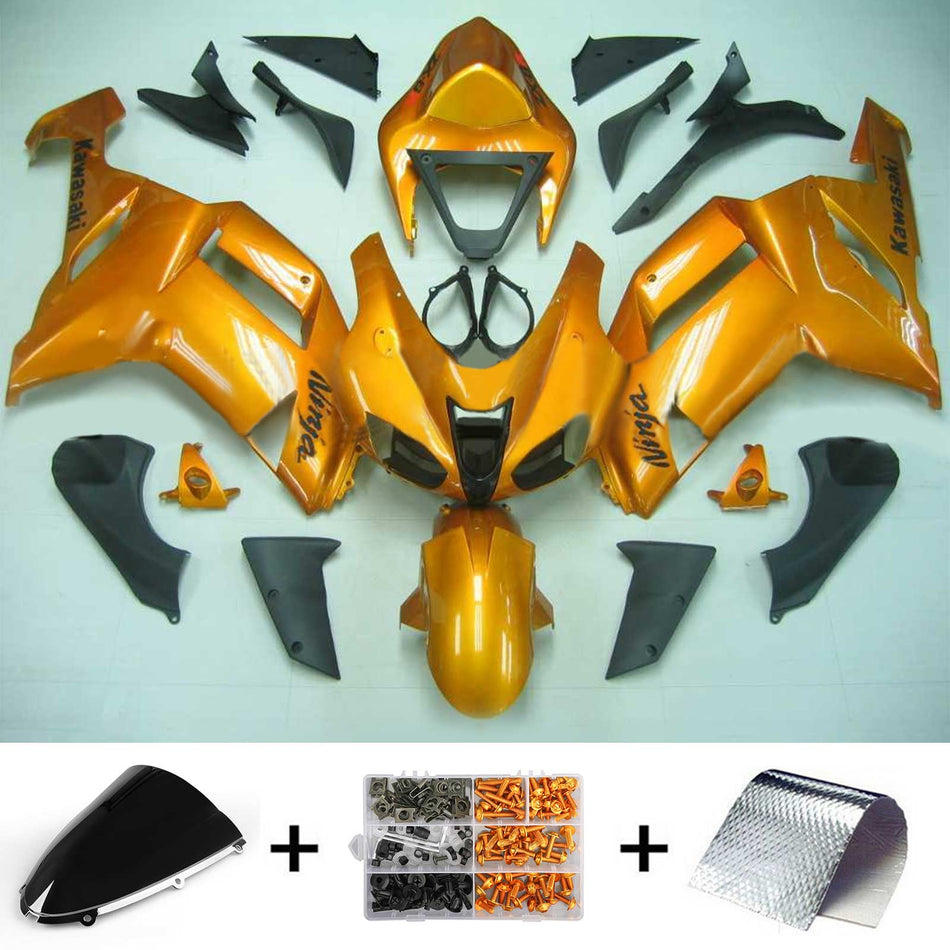 Kit de vente Amotopart Kawasaki 2007-2008 ZX6R 636 Orange avec logos noirs