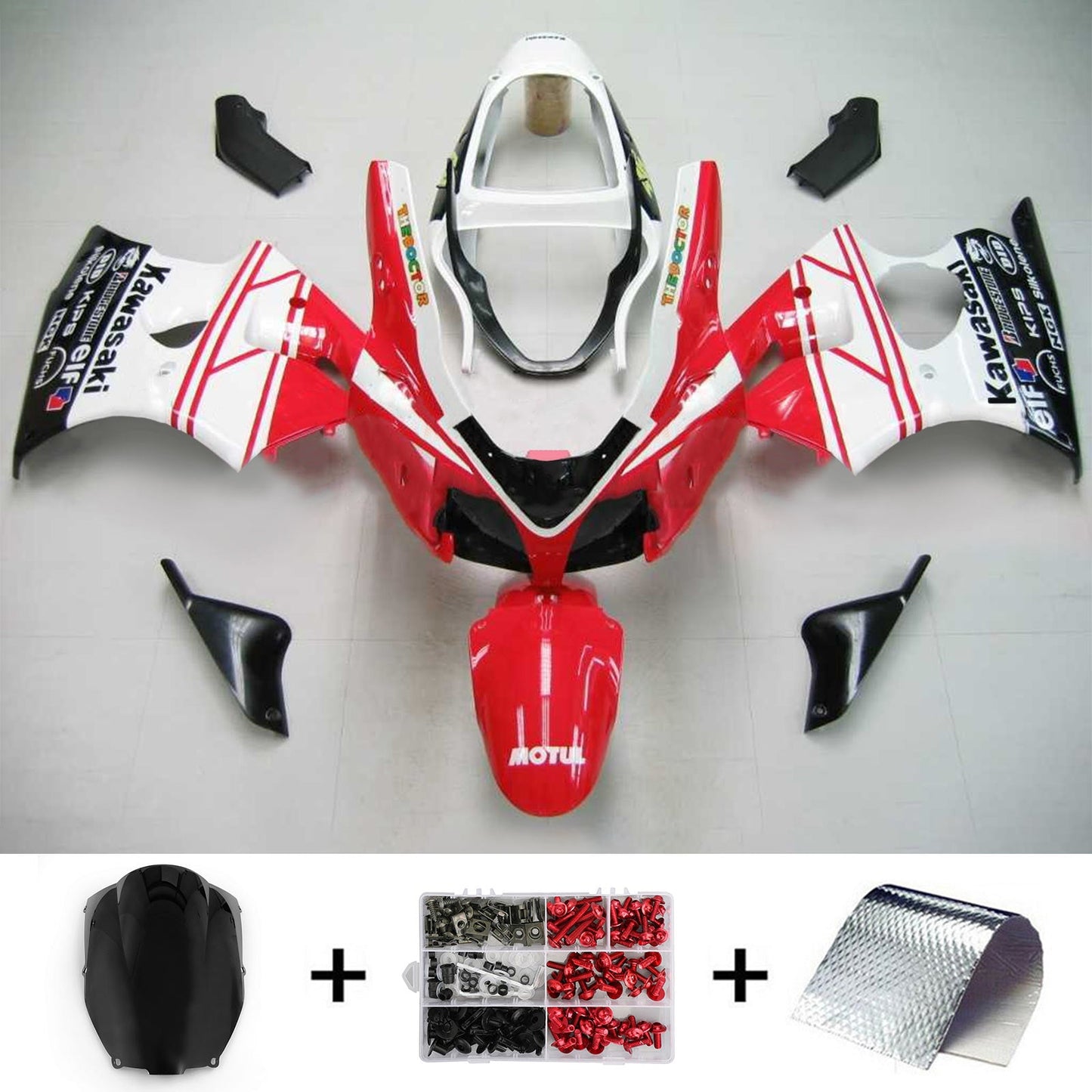 Amotopart 2000-2002 Kawasaki ZX6R Verkleidung Red White Kit