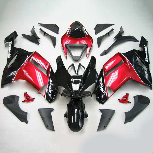 Amotopart Kawasaki 2007-2008 ZX6R 636 Noir avec kit de carénage rouge