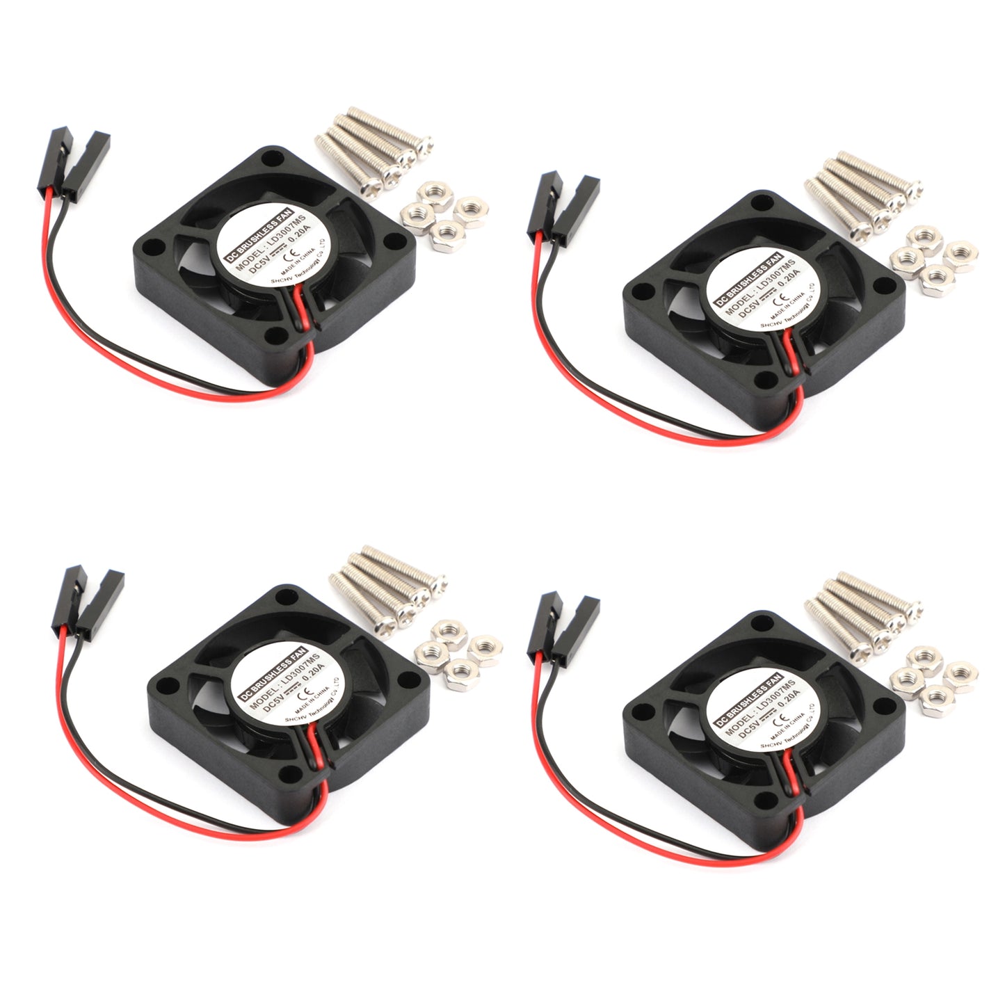 4x 2 Stifte 30x30x7MM 3007 DC 5V Lüfter Ventilator für Raspberry Pi 4B/3B+/2B