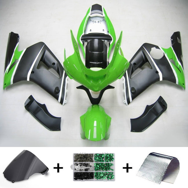 Amotopart 2003-2004 Kawasaki ZX6R 636 Green Black Fearing Kit